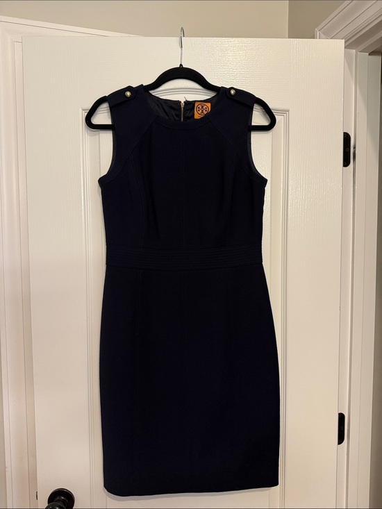 Ann Taylor Dresses & Skirts - Ann Taylor Navy Sleeveless Sheath Dress with Gold Shoulder Buttons